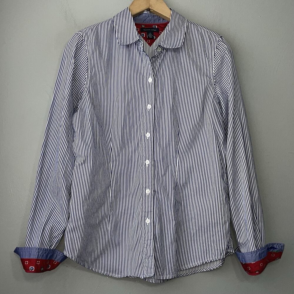 Tommy Hilfiger Button Up Shirt Size M Blue Striped Oxford Prep Classic Academia